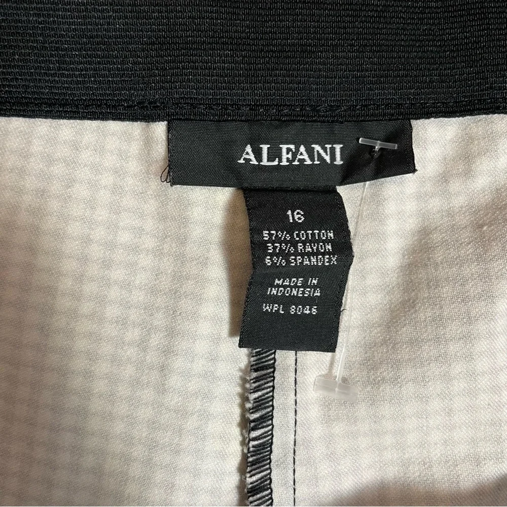 New Alfani Gingham Black White Pull On Stretch Cotton Blend Pants Size 16